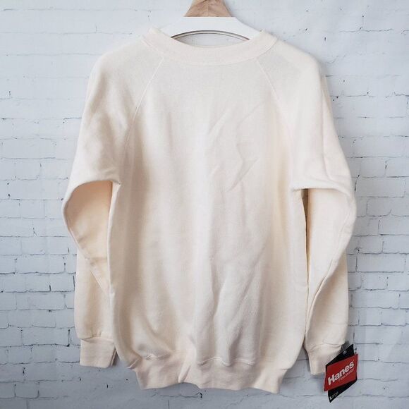 Hanes Fleecewear VTG Crewneck Blank Sweatshirt Size L Ivory Made USA Deadstock - Picture 1 of 8